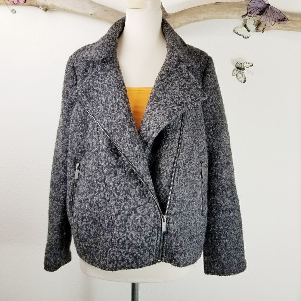 F21 boucle wool blend heavy moto style jacket